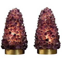 Pair of Natural Amethyst Table Lamps, Signed by Demian Quincke