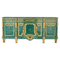 Vintage Large Neoclassical Style Malachite and Gilt Bronze Cabinet