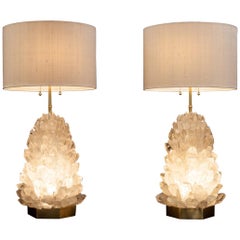 Pair of Natural Crystal Table Lamps, Signed by Demian Quincke