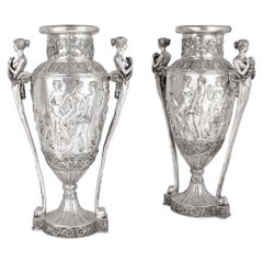 Two Very Large French Silvered Bronze Vases