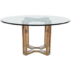 Table centrale Romeo Rega ronde à plateau en verre et chrome doré