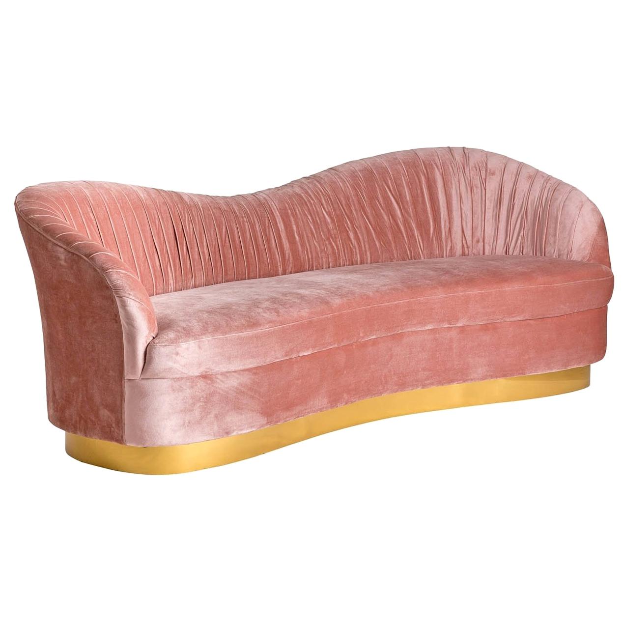 Powdery Pink Velvet Sofa Art Deco Style