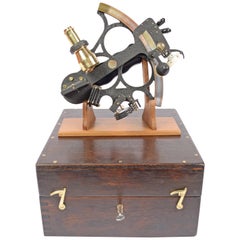 Used Brass Sextant in its Original Oak Wood Box, 1940s