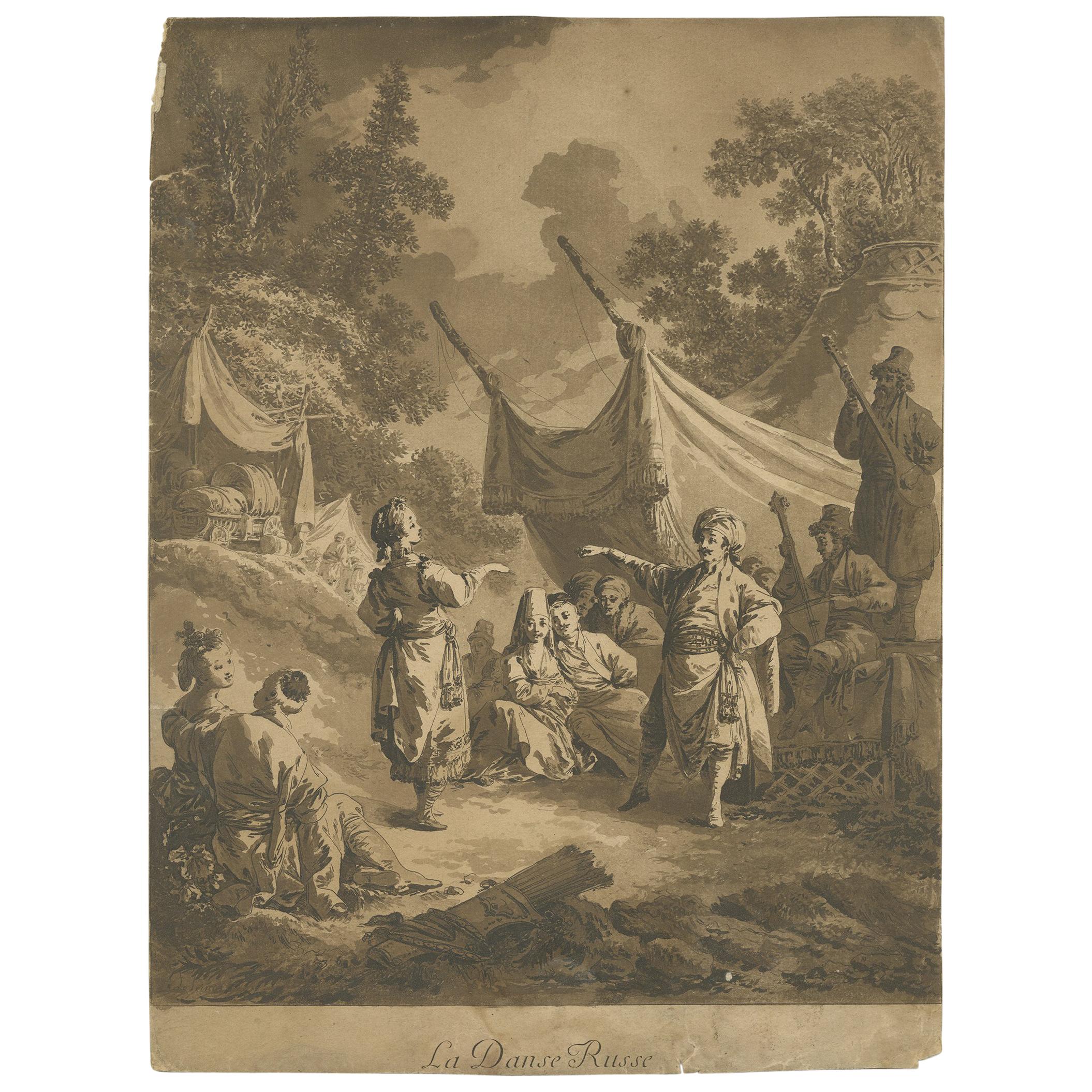 Antique Print of the Russian Dance by Le Prince, 1769 For Sale