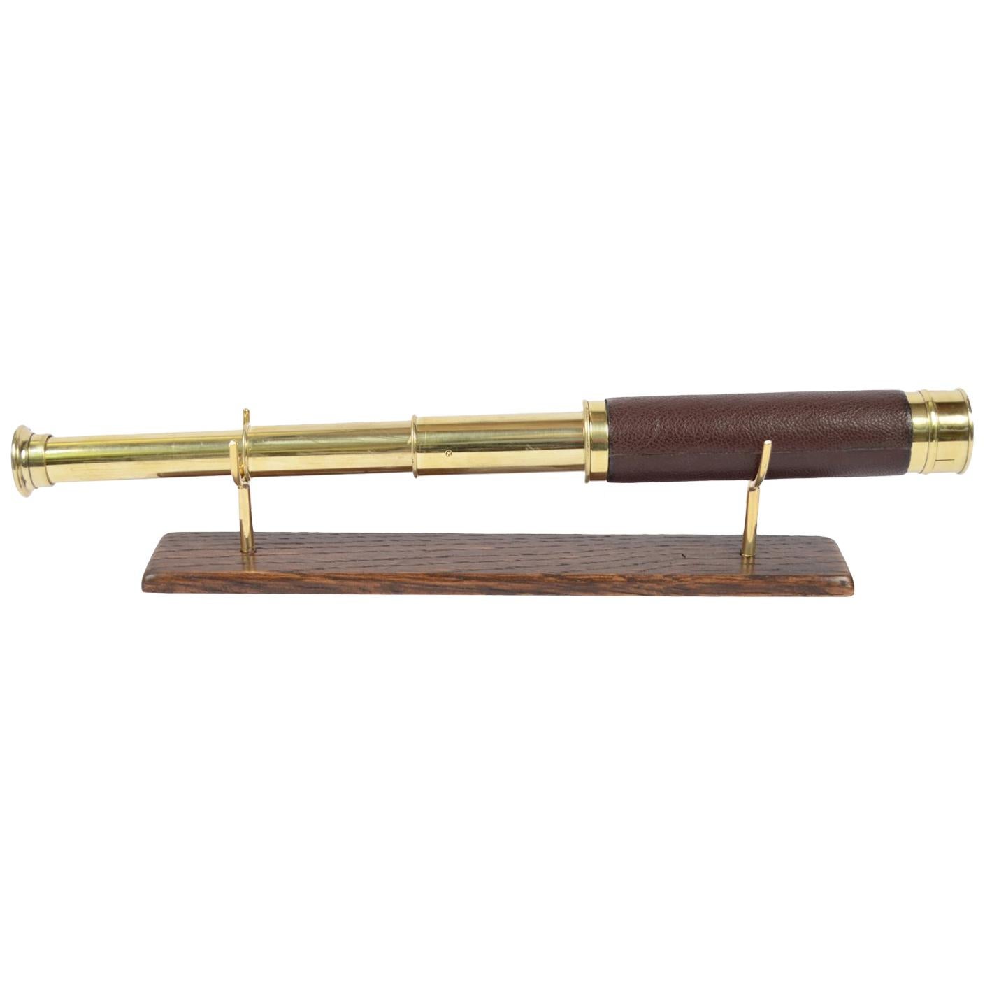 Small Brass Telescope with Leather-Covered Handle