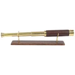 Antique Small Brass Telescope with Leather-Covered Handle