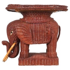 Vintage Midcentury Wicker Elephant Side Table or Flower Pot Stand