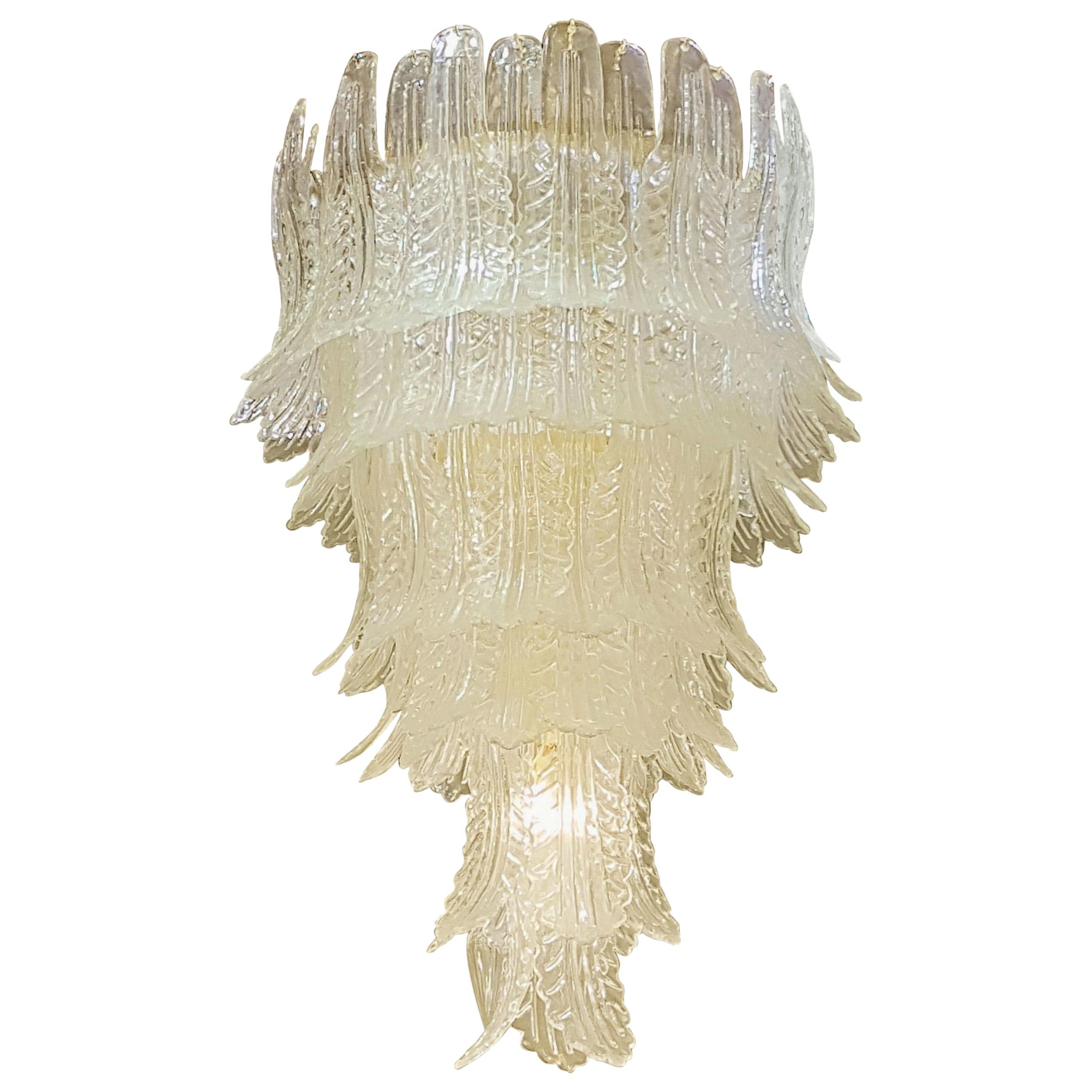 Extra Large Clear Murano Glass Mid-Century Modern Chandelier, Barovier style