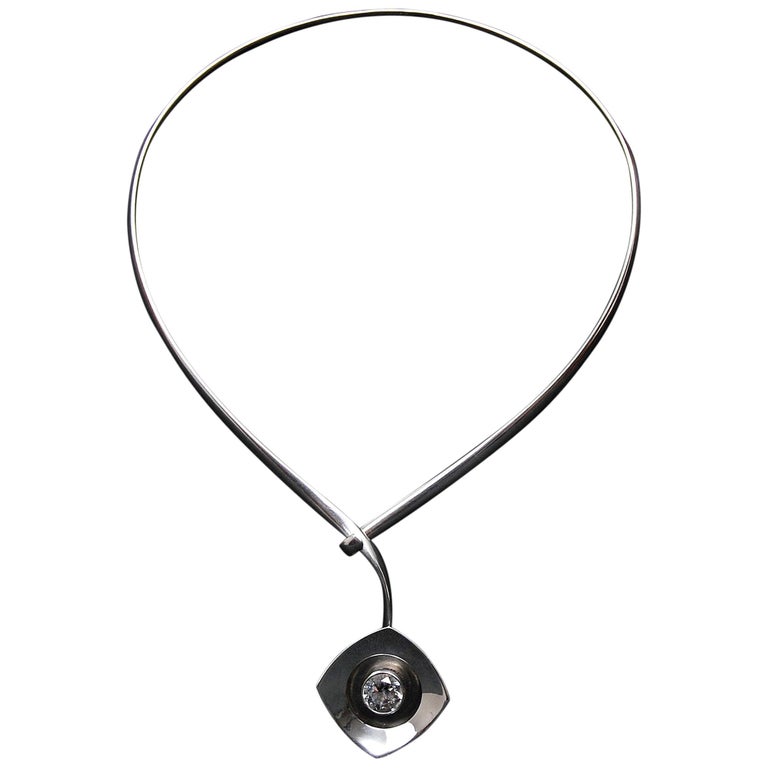 Pendentif Vintage En Argent Sterling Et Cristal De Roche - Style Scandinave Milieu Du Siècle, Neuf Avec étiquettes