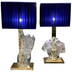 Vintage Pair of Murano Glass Busts Table Lamps, 1980s