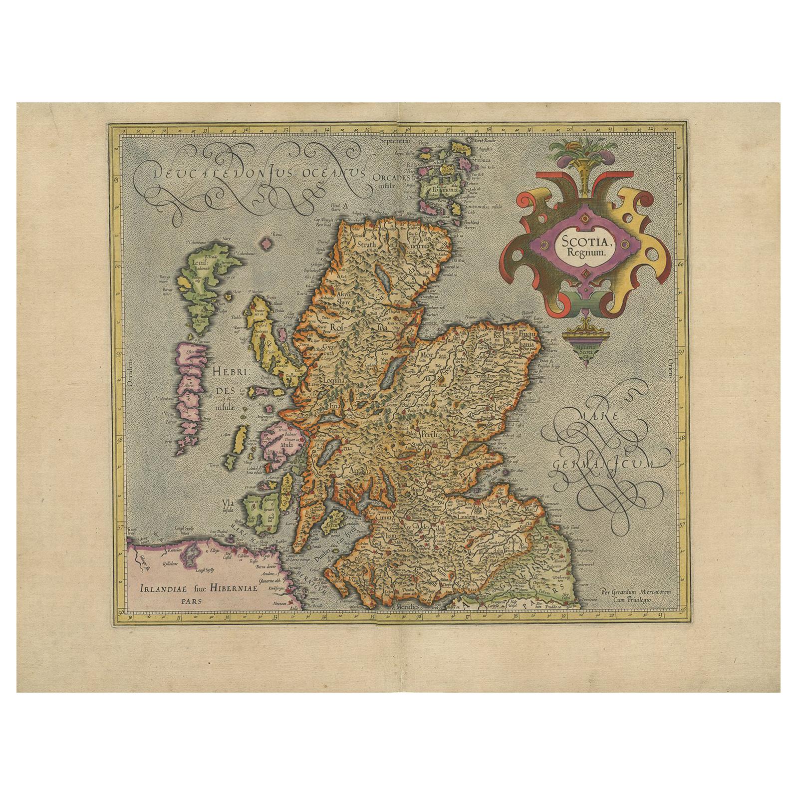 Antique Map of Scotland by Mercator, circa 1605