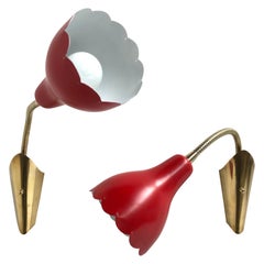 Lovely Pair of Adjustable 'Flower' Flexible Brass Wall Appliques, Italy, 1950s