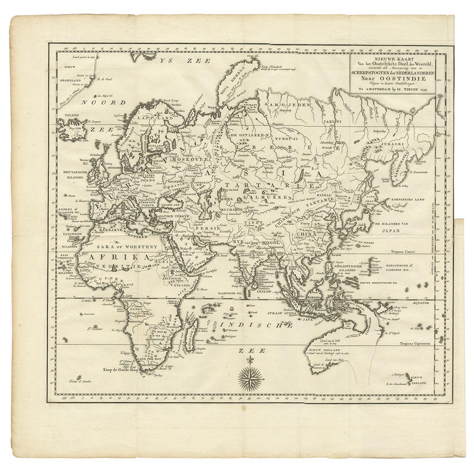 Antique Map of the Eastern Part of the World by Tirion, 1755