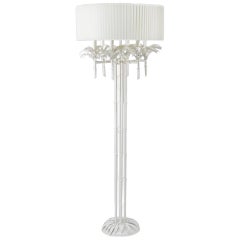 Sublimely Dramatic White Tole Faux Bamboo and Palm Motife Floor Lamp
