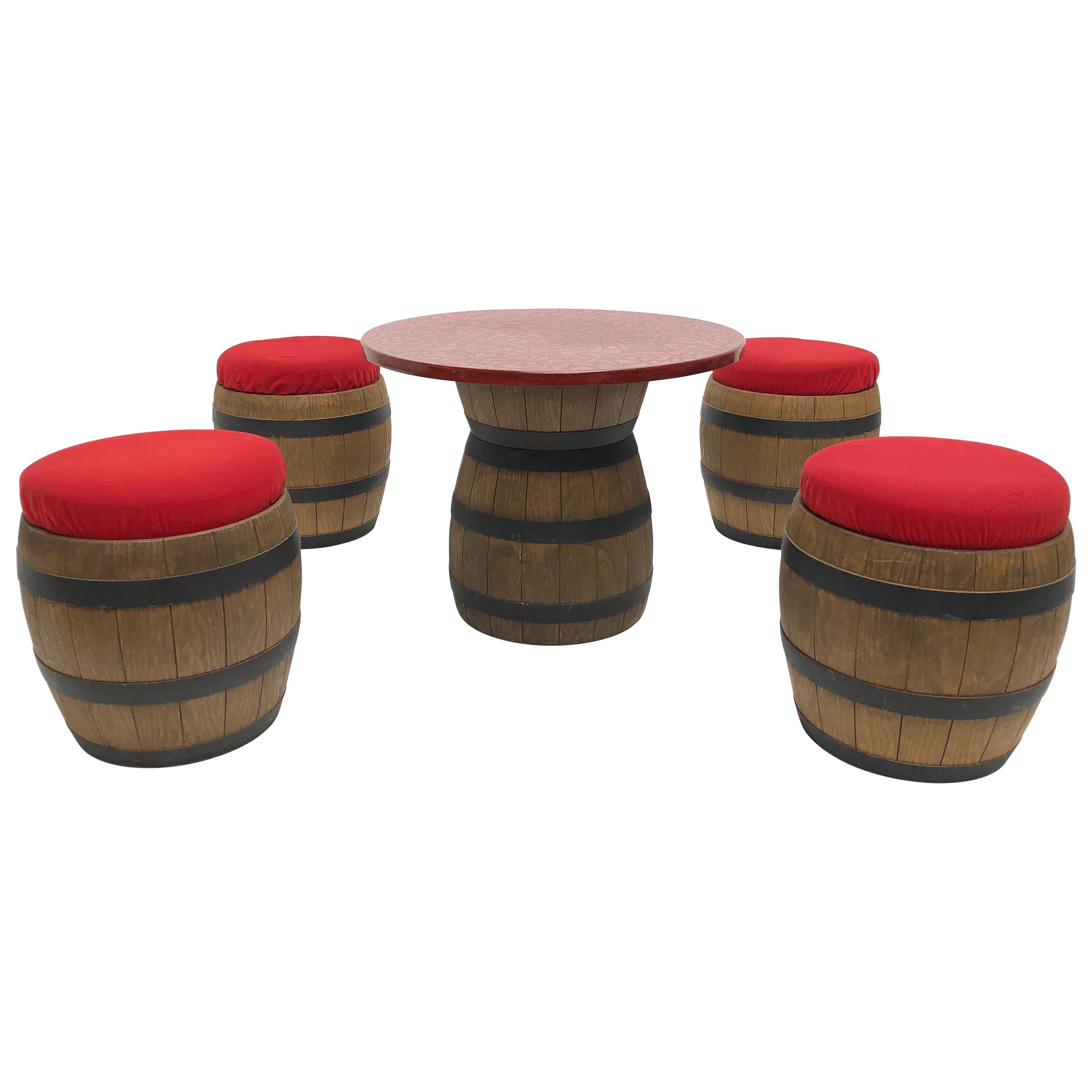 1970 Plastic Fantastic 'Whiskey Barrel' Table à boire et tabourets Emsa Germany en vente