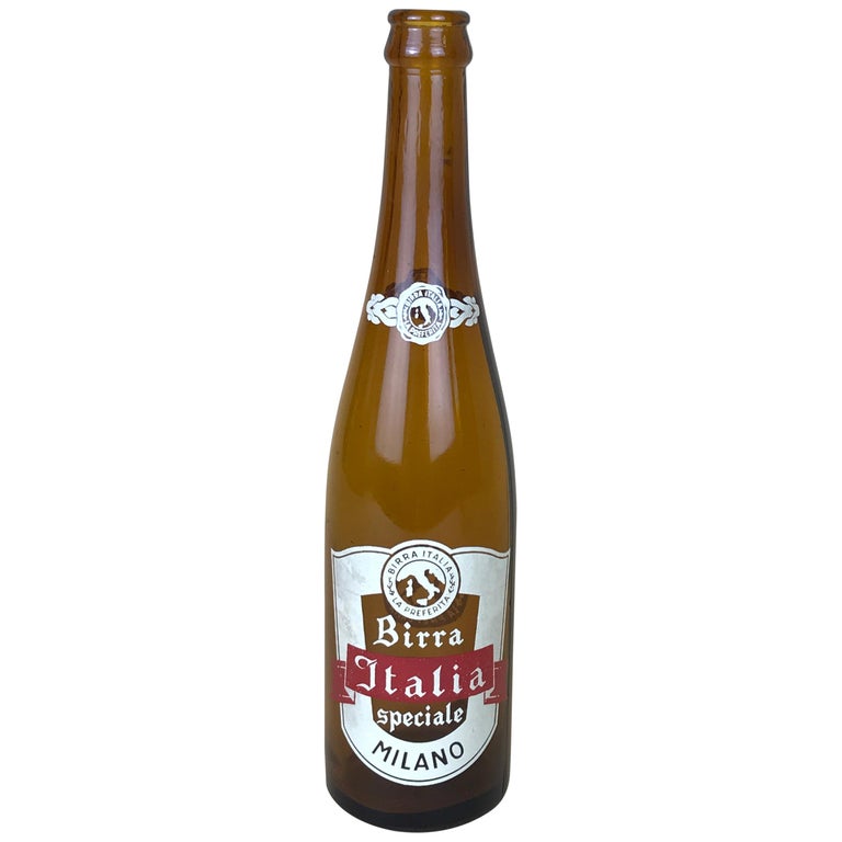 1950s Vintage Italian Birra Italia Beer Brown Glass Bottle Made in Milan For Sale