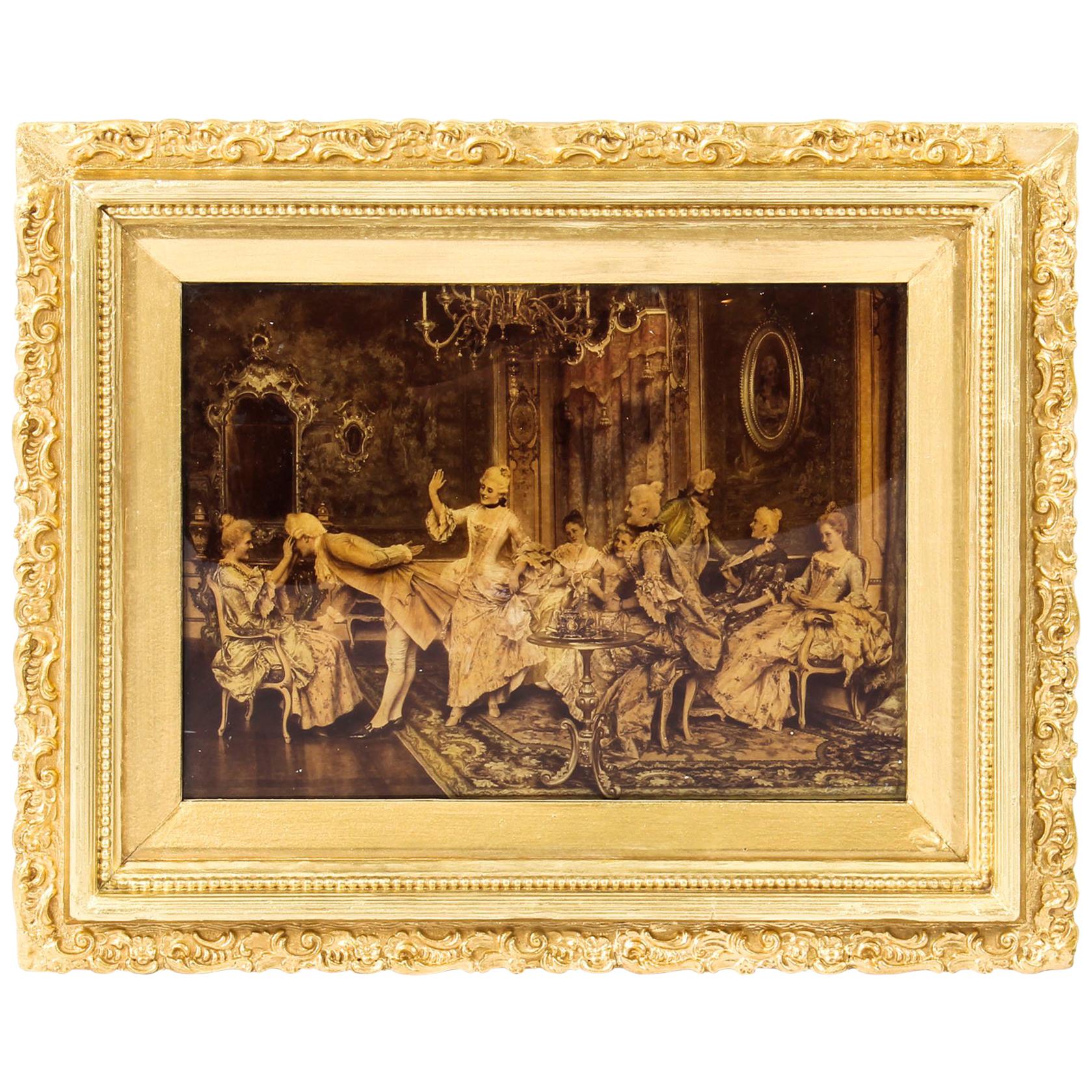Victorian Crystoleum Picture 18th Century French Scene Painting 19th Century