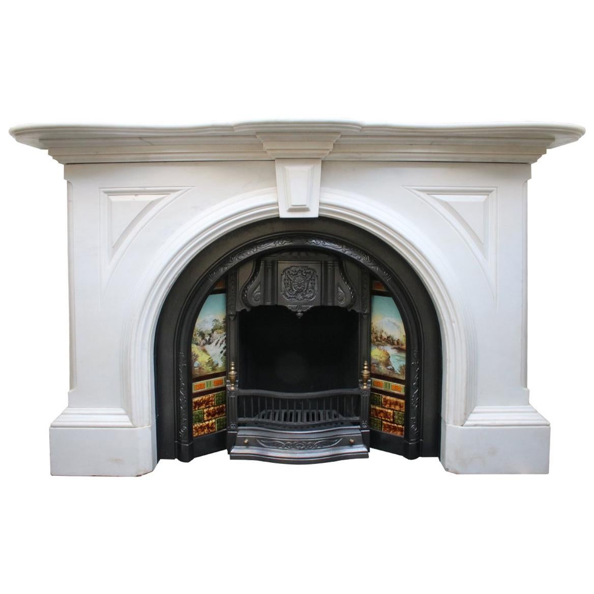 Magnificent Large Mid Victorian Statuary White Marble Fireplace Surround