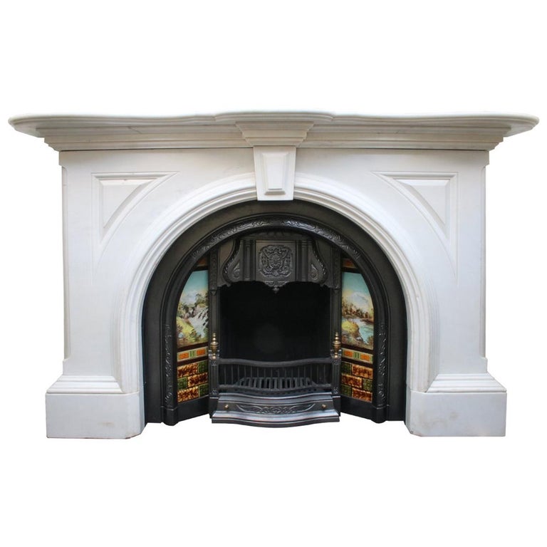 Magnificent Large Mid Victorian Statuary White Marble Fireplace