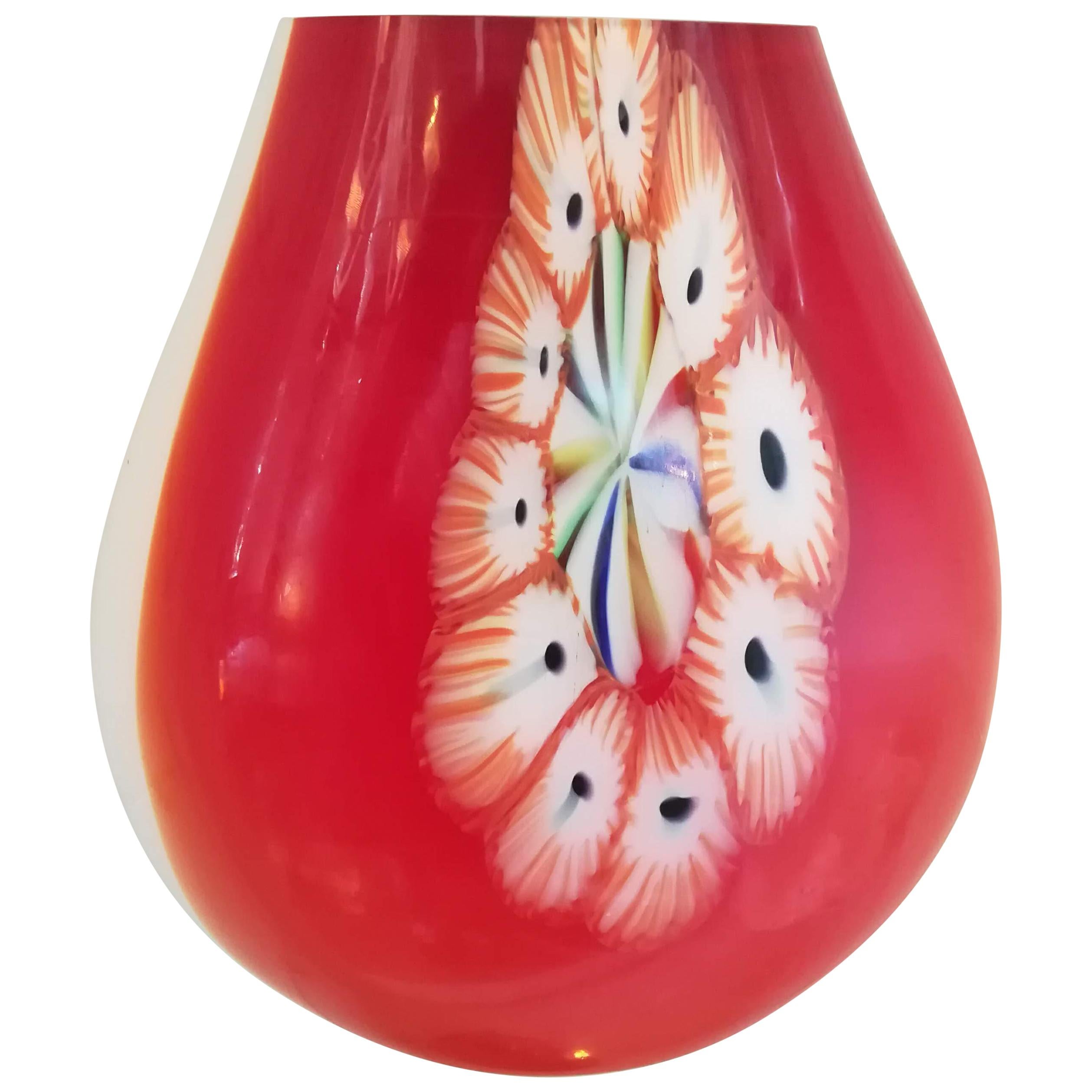Red Italian Blown Glass Vase im Angebot