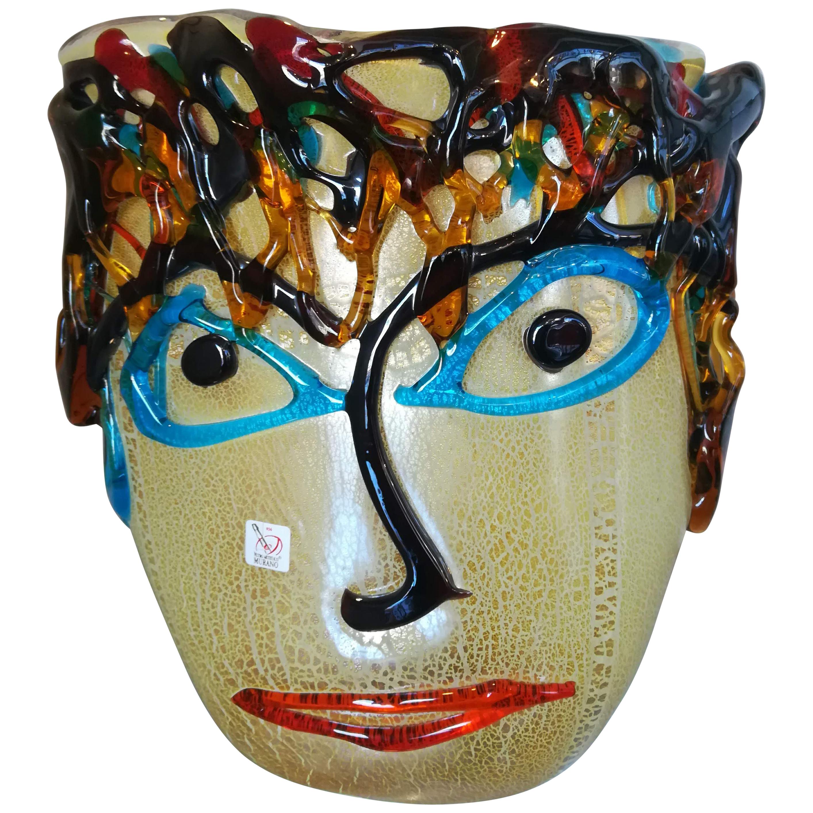 Multicolored Italian Blown Glass Mask For Sale