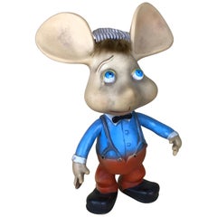 Vintage 1960s Topo Gigio Mouse Rubber Squeak Toy Made in Italy with Original Hat