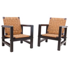 Armchairs in the Style of Francis Jourdain, Black and Gold Color, 1950, Set of 2