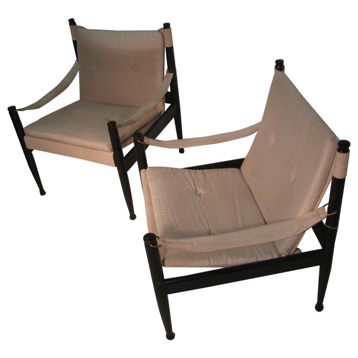 Hardwood Pair of Mid-Century Modern Danish Safari Campaign Lounge Chairs by Erik Worts For Sale