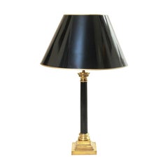 Black Marble and Brass Neoclassical Table Lamp with Shade