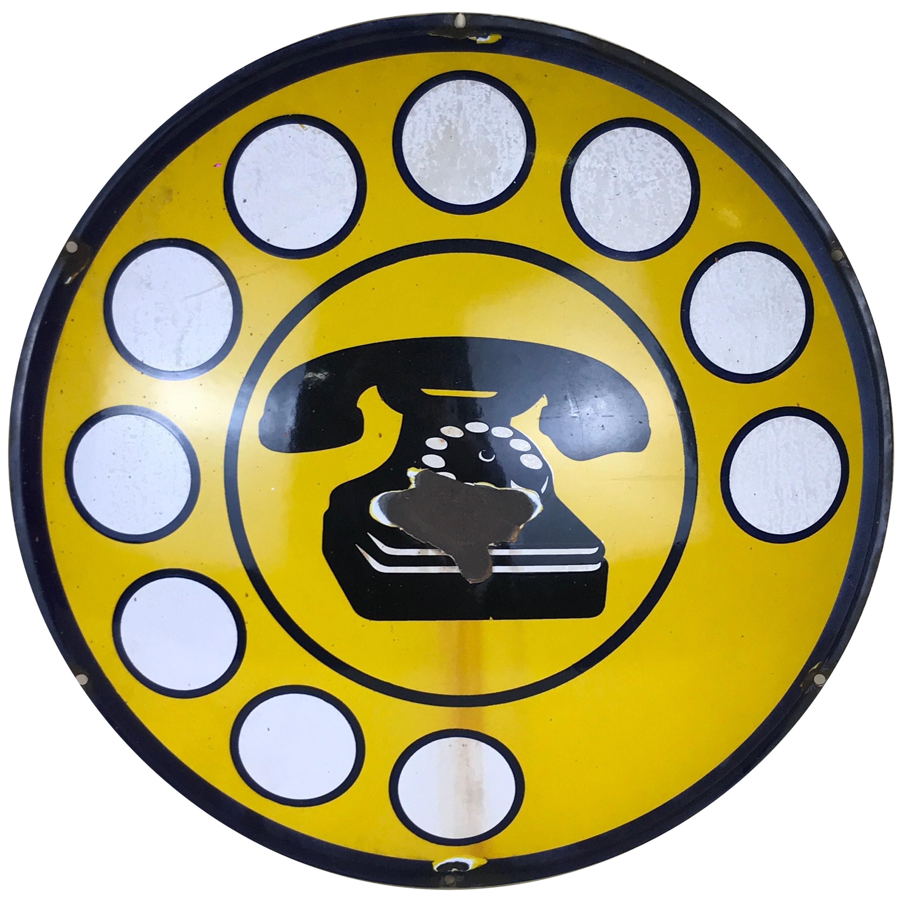 1970s Yellow Curved Enamel Metal Vintage Italian Telephone Sign, Sip For Sale