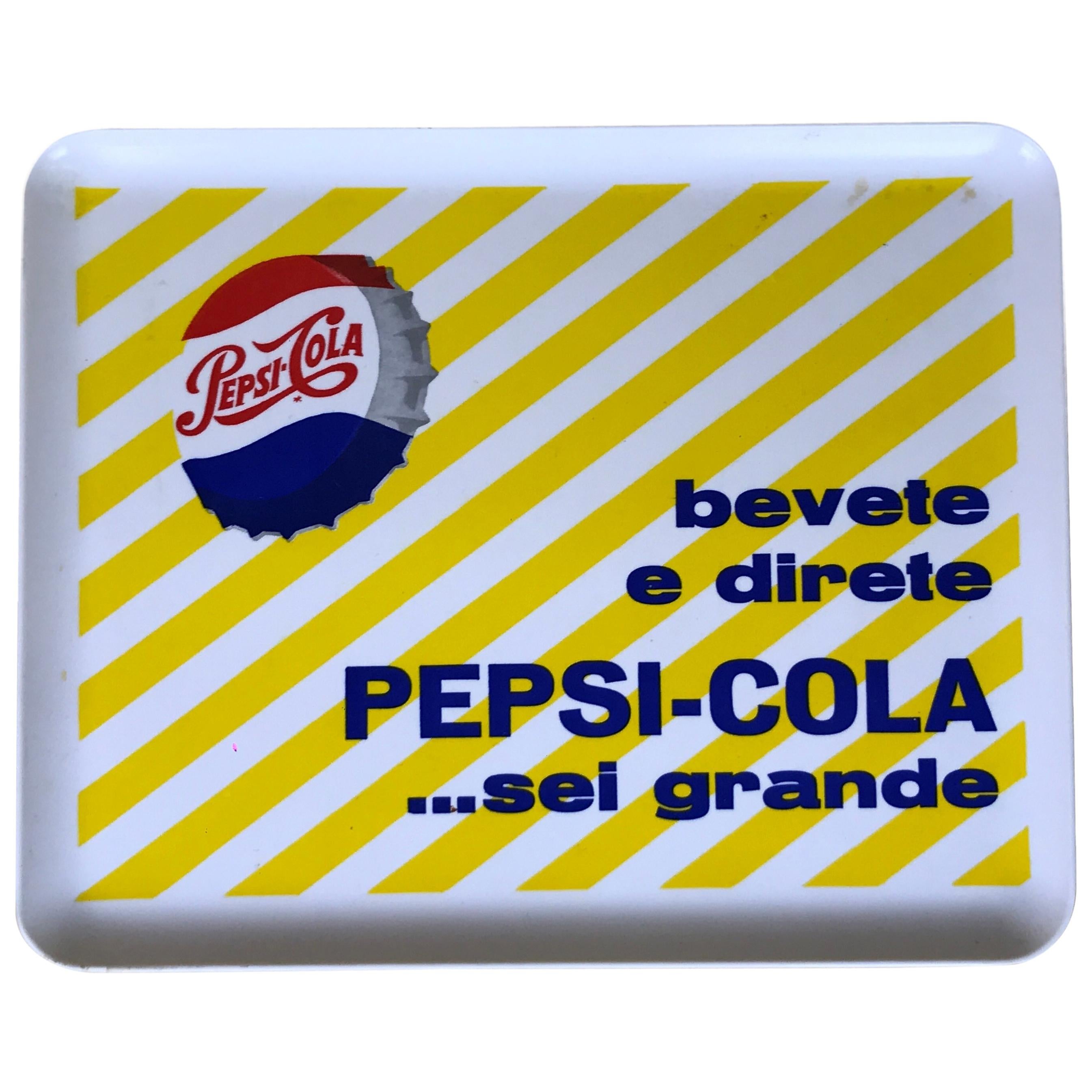 1960s Vintage Italian Plastic Pepsi-Cola Rectangular Advertising Bar Tray For Sale
