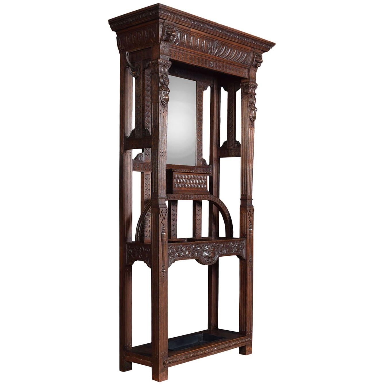 Gothic Carved Oak Hall Stand