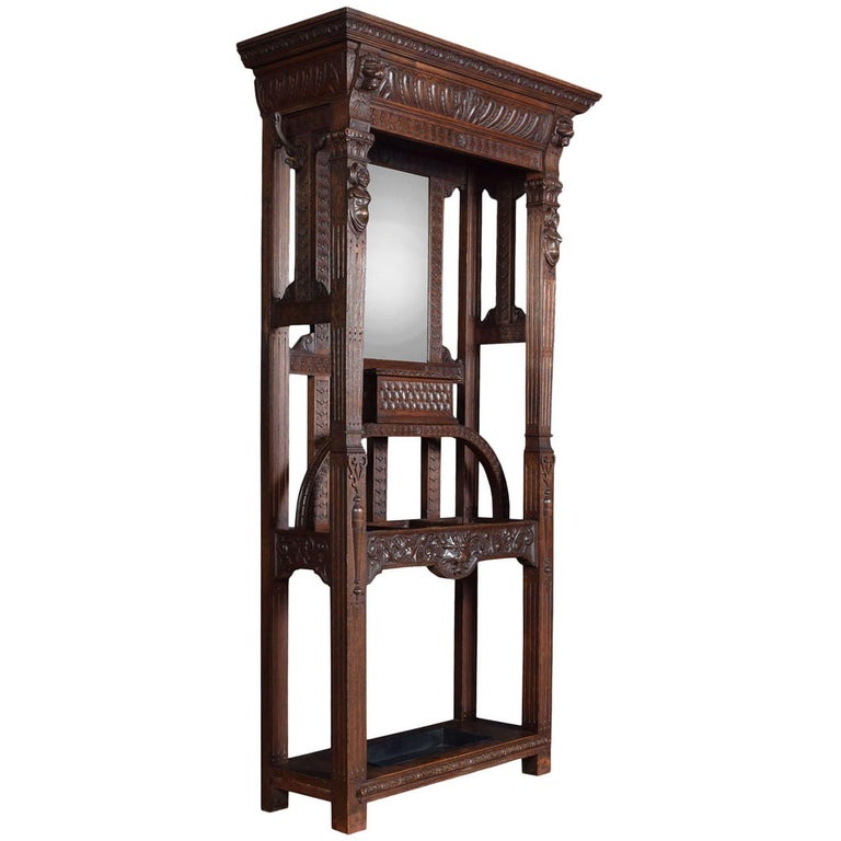 Gothic Carved Oak Hall Stand For Sale at 1stDibs