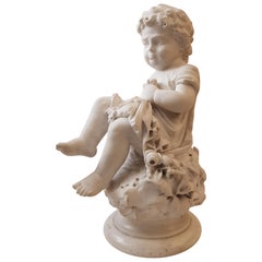 Italy Romantic Sculpture Big White Marble Child, 1850