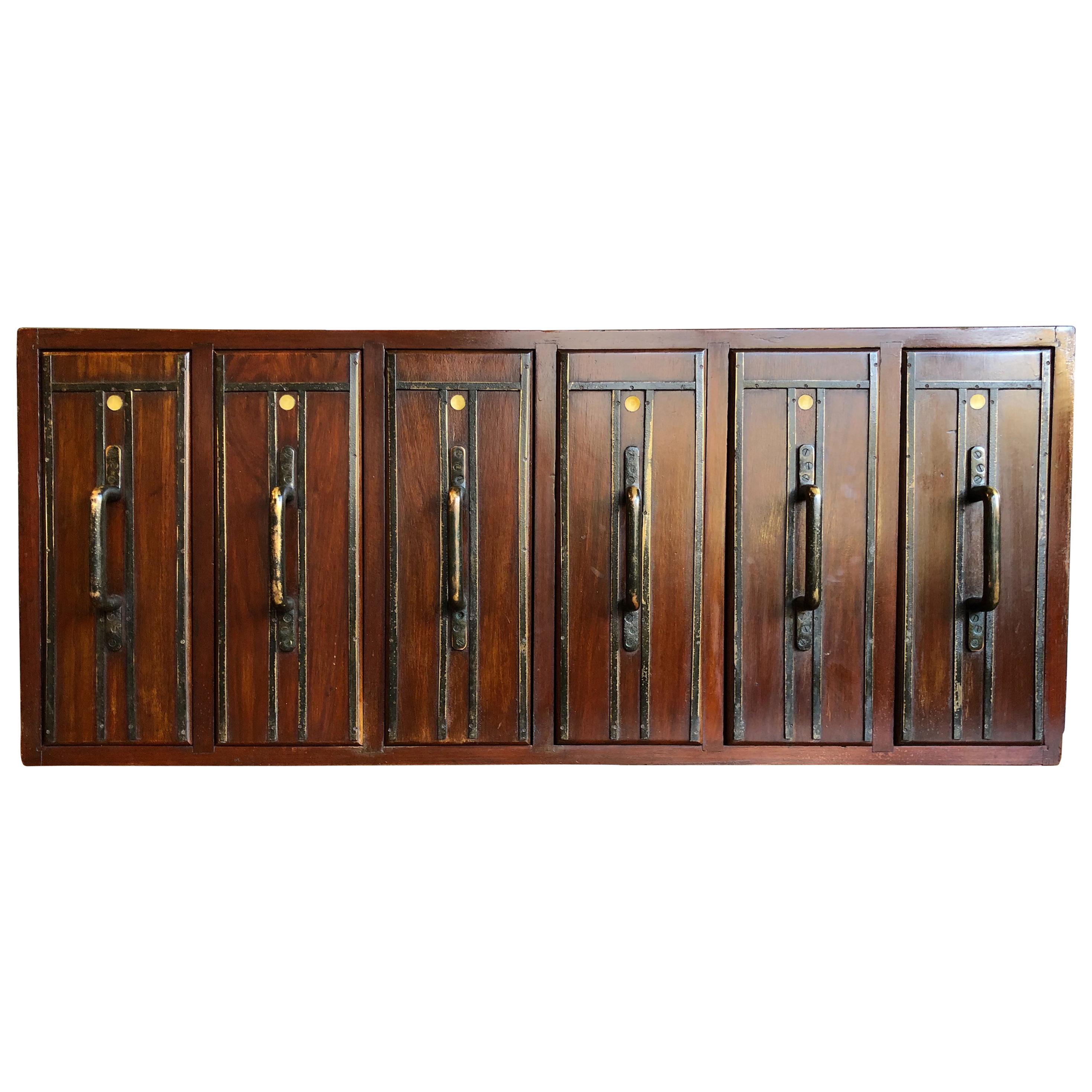Apothecary Cabinet, Early 20th Century, Vertical Drawers with 113 Glass Bottles