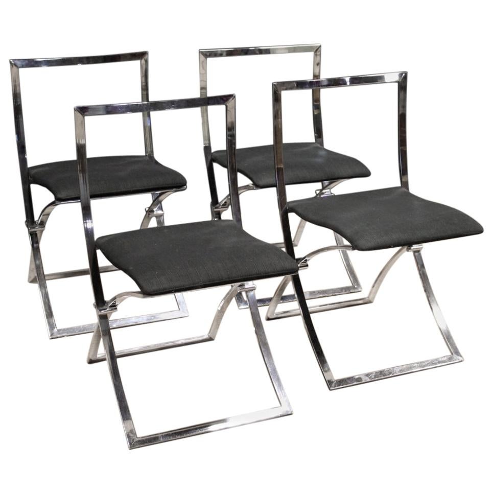 20th Century Black Fabric and Chromed Metal 4 Italian Design Chairs, 1980