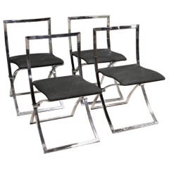 20th Century Black Fabric and Chromed Metal 4 Italian Design Chairs, 1980