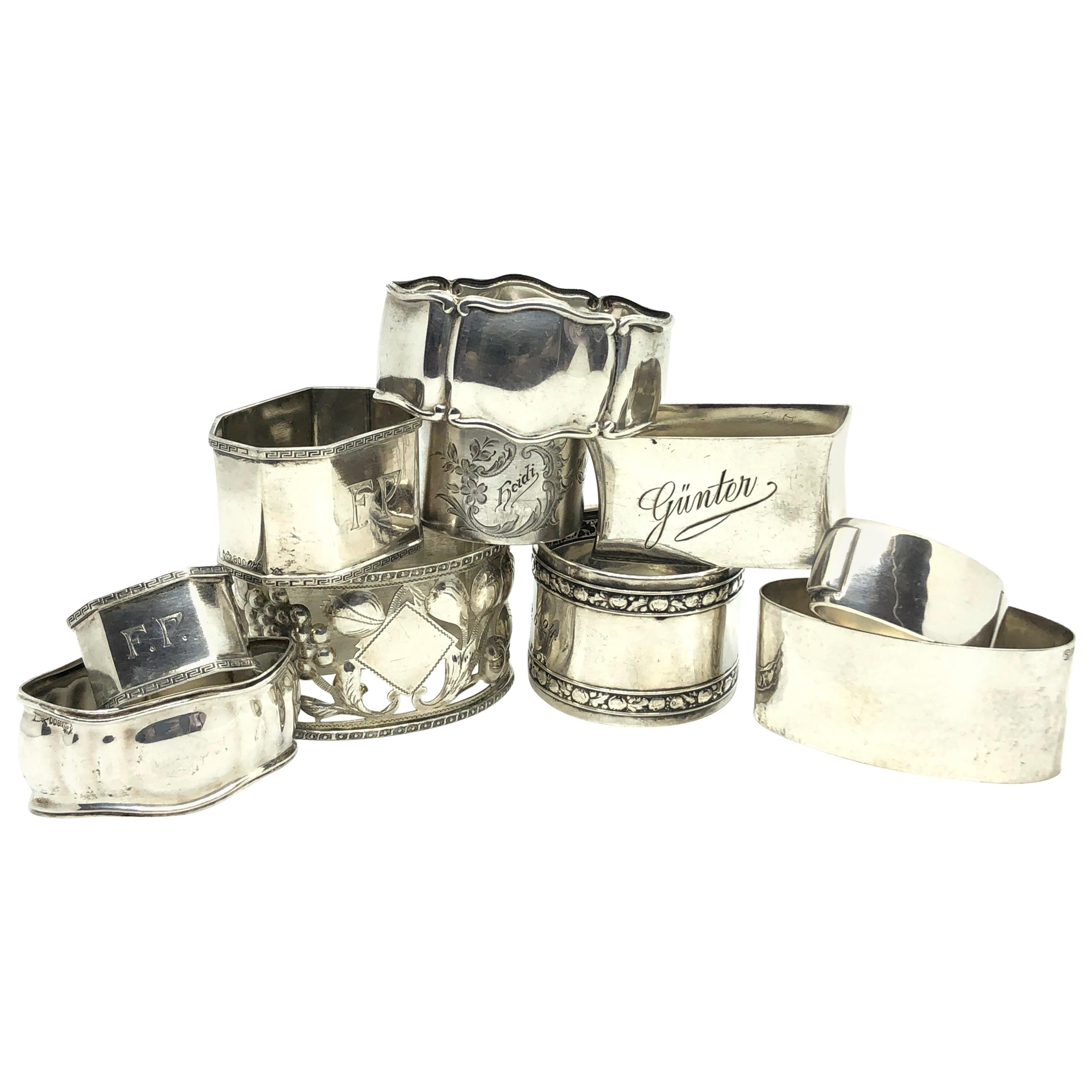 Silver Antique Napkin Rings, a Mixed Set of Ten, Various Makers
