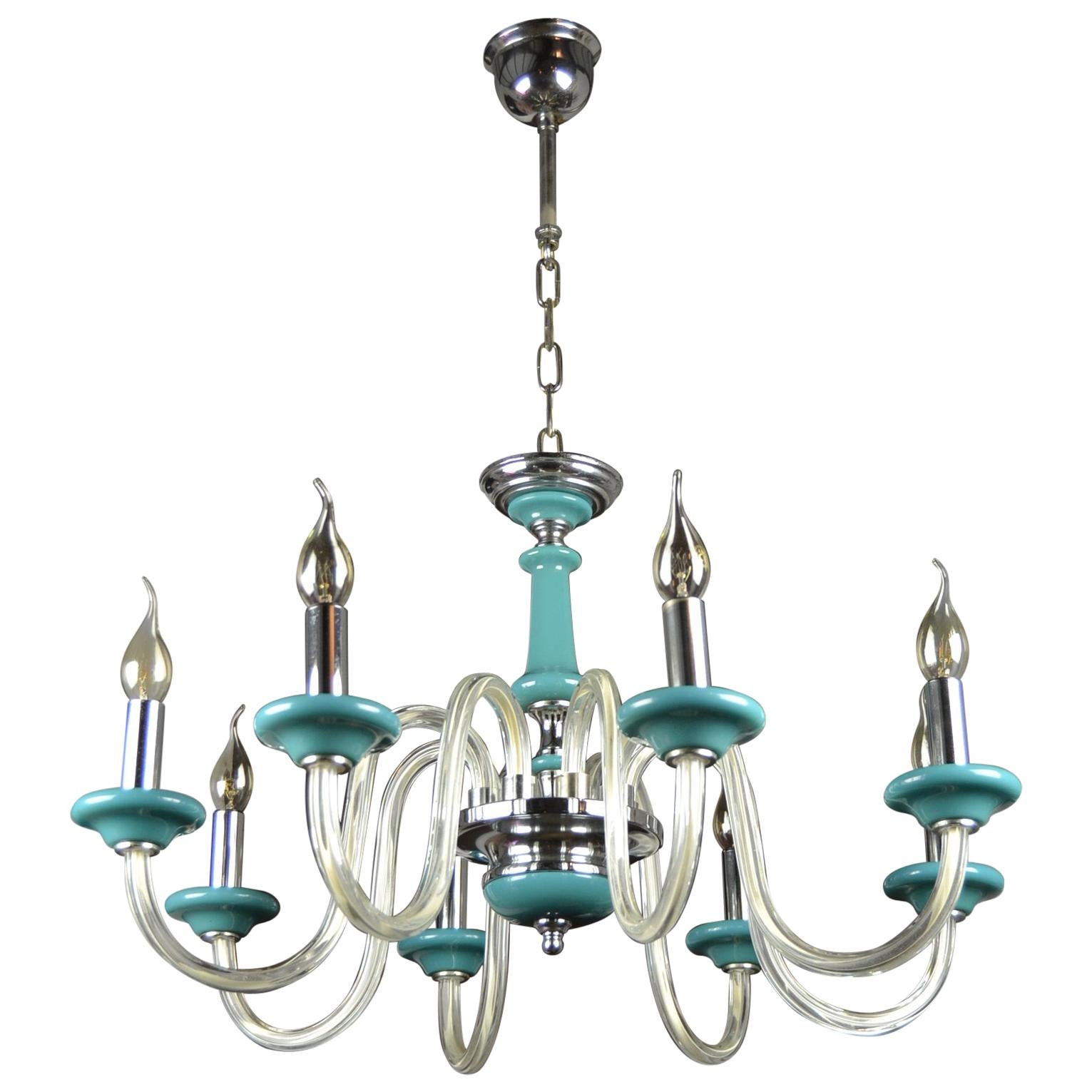 Blue Turquoise Murano Glass Chandelier, Italy, Mid-20th Century For Sale
