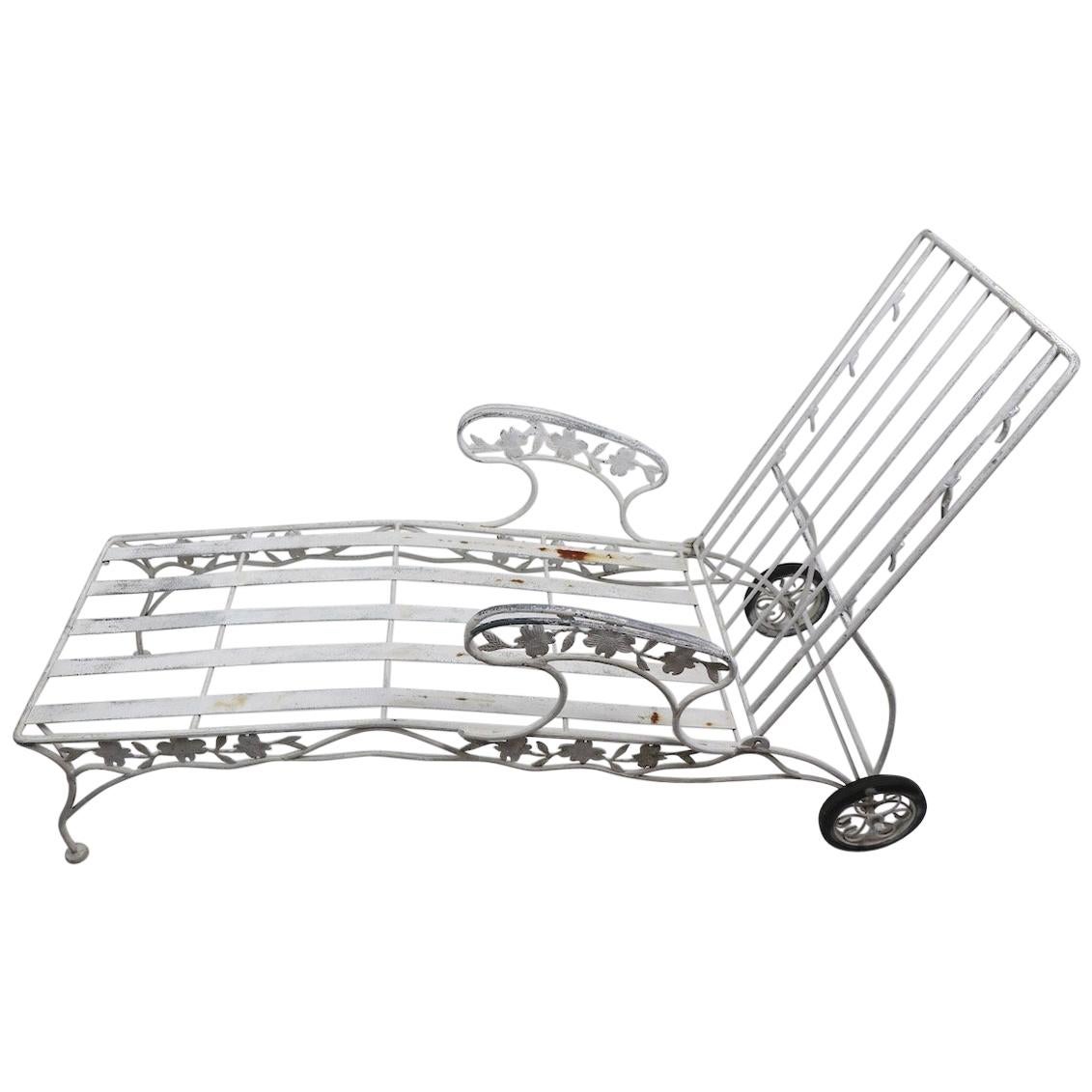 Outdoor Reclining Chaise with Metal Foliate Motif