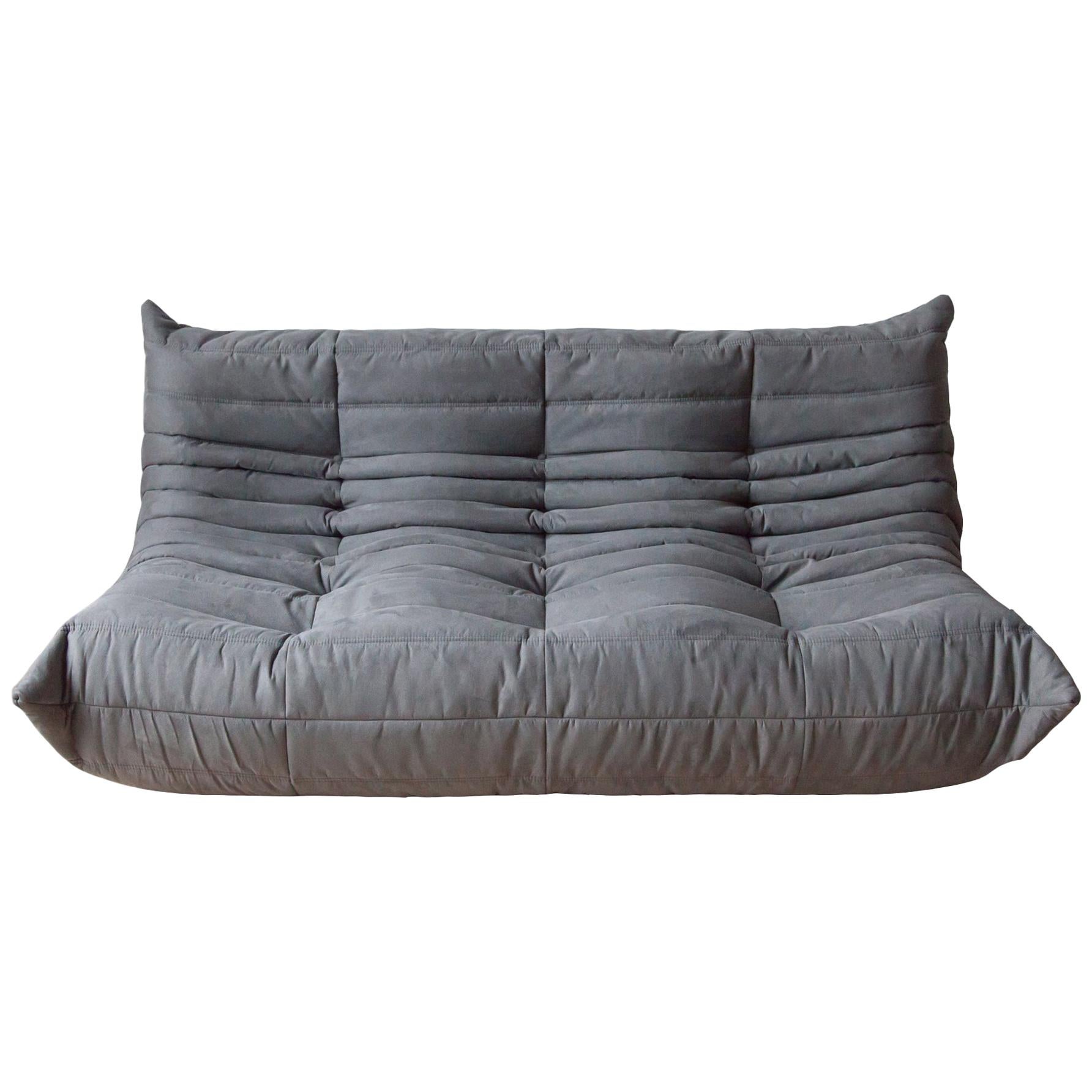Togo 3-Seat Sofa in Grey Microfibre by Michel Ducaroy for Ligne Roset For Sale