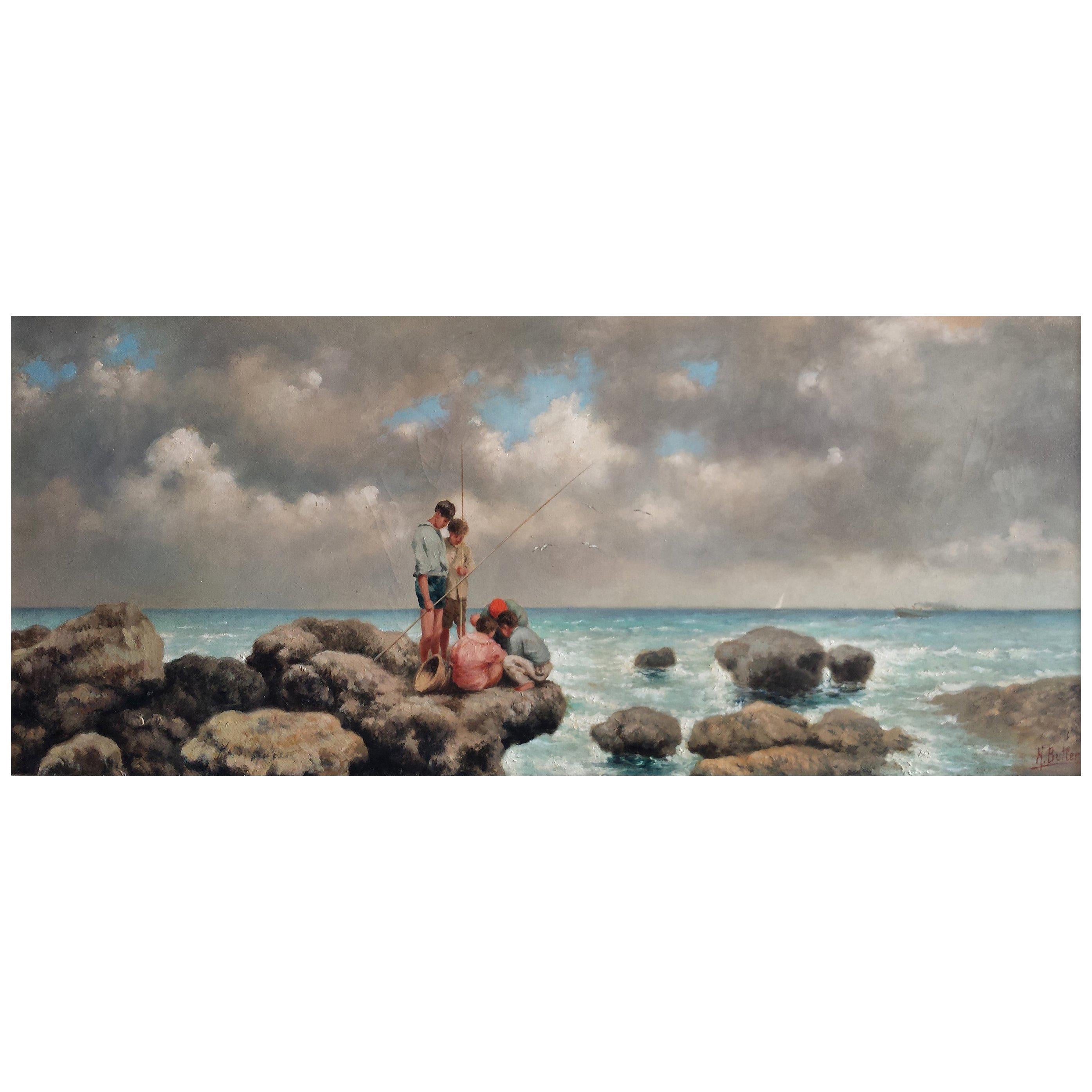Nicholas Butler's "Pescatori di Telline" Oil on Canvas For Sale