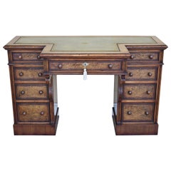 19th Century Victorian Burr Walnut Inlaid Pedestal Desk