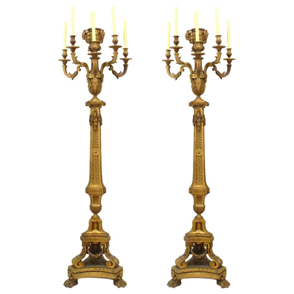 Pair of French Louis XVI Style Bronze Floor Torchieres For Sale
