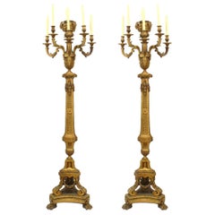 Pareja de antorchas de pie francesas de bronce estilo Luis XVI