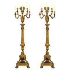 Pair of French Louis XVI Style Bronze Floor Torchieres