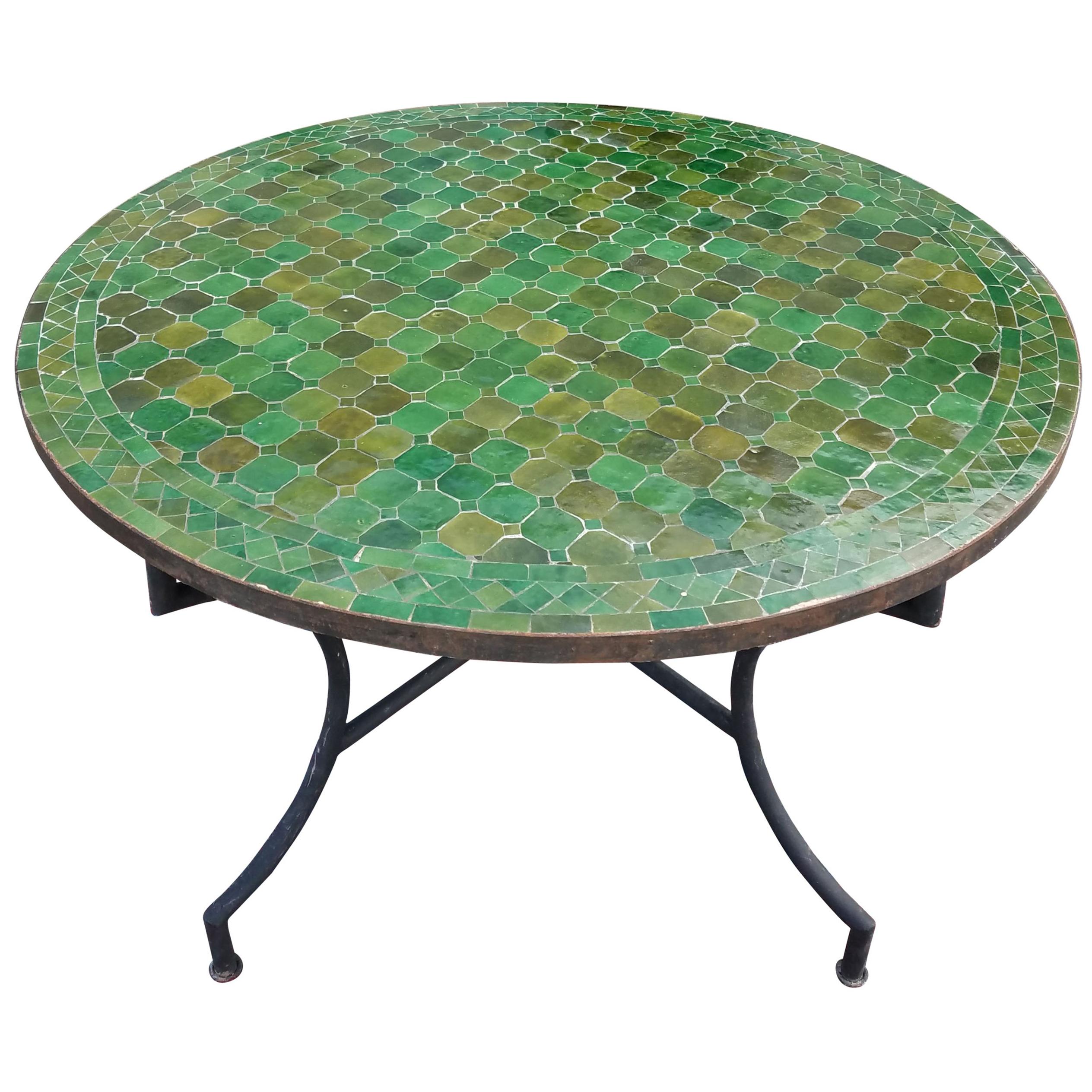 Round Moroccan Mosaic Table, Tamegroute Green