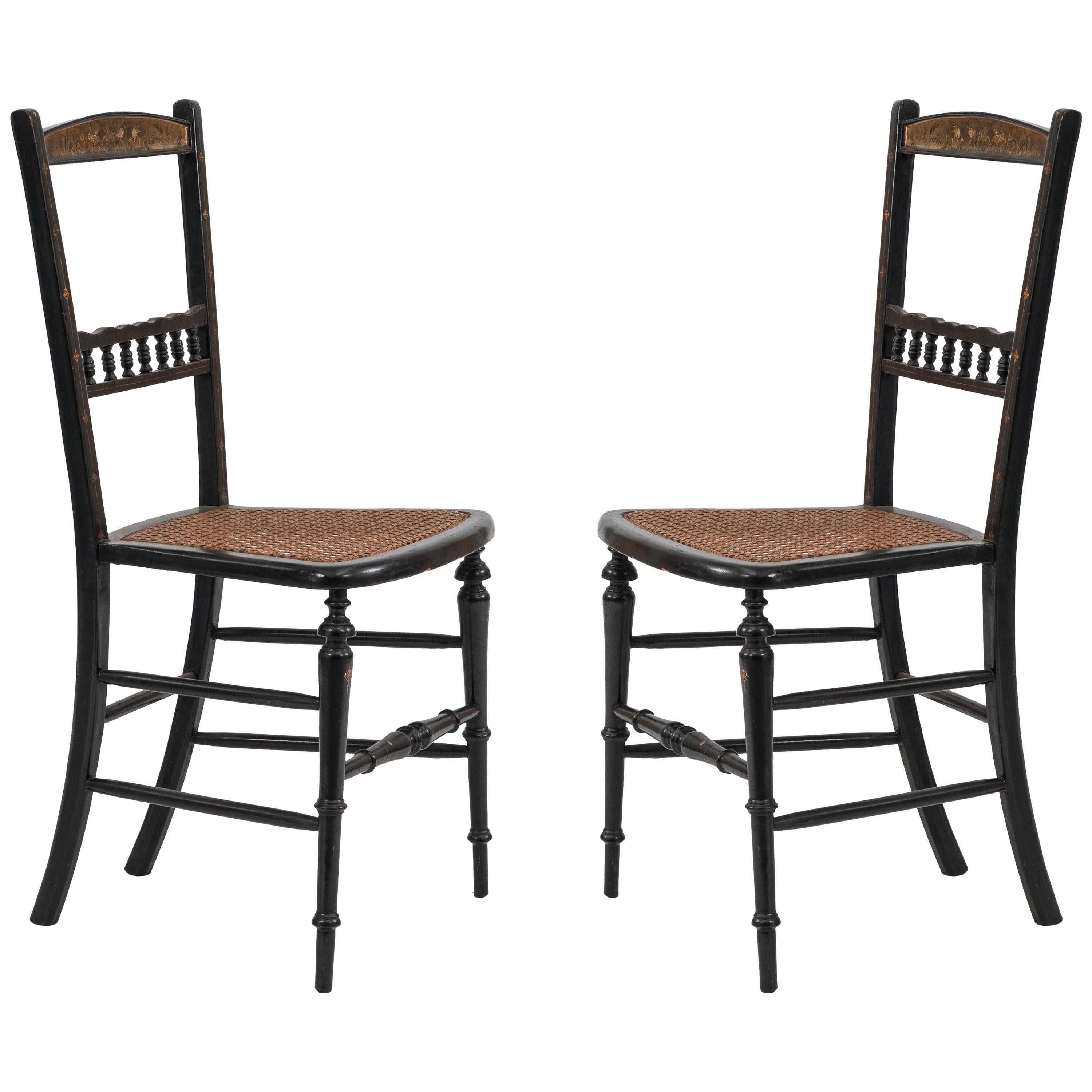 Pair of English Victorian Lacquered Side Chairs