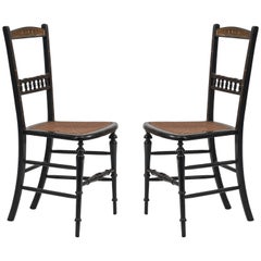 Antique Pair of English Victorian Lacquered Side Chairs