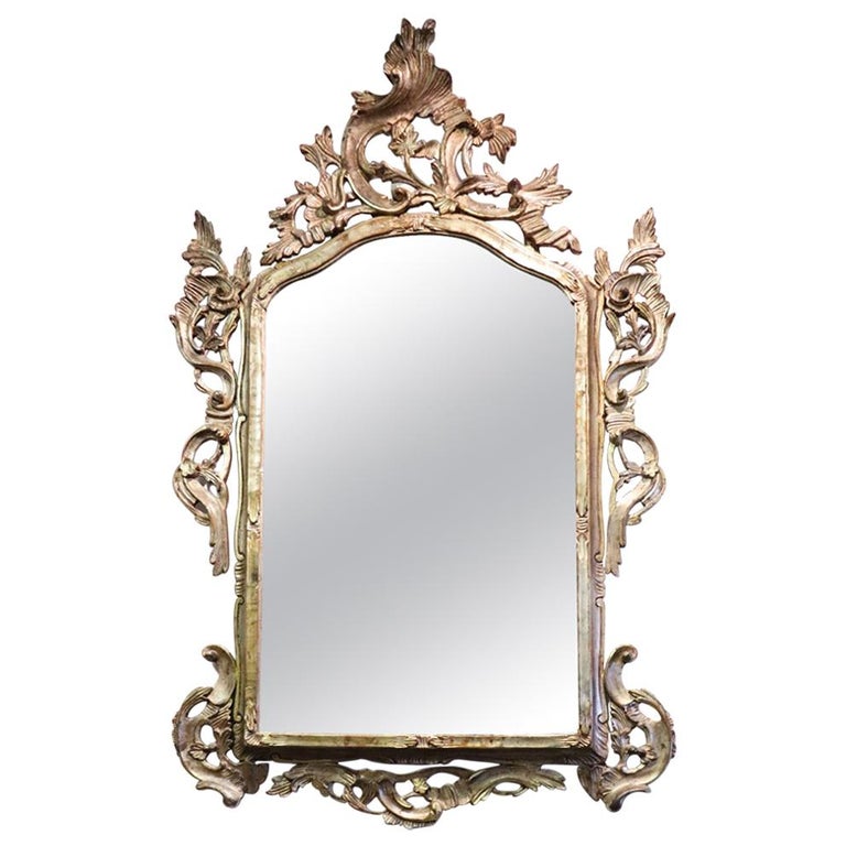 20th Century Italian Louis Xv Style Silvered Wood Antique Wall Mirror